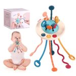 Oderra Montessori Bebe 2 3 Ans, Sensoriels Corde à Tirer Poulpe, Jouets de Voyage et de Dentition, Motricité Fine pour Bébés, Cadeau d'anniversaire pour Garçons Filles