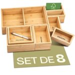Organisateur de Tiroir - 8 Pièces - Rangement de Bois de Bambou durable FSC - Avec Coussinets Antidérapants - Pour Salle de Bains et Bureau