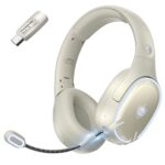 PHOINIKAS Casque Bluetooth, 2.4Ghz Casque Gaming sans Fil, Bluetooth pour Téléphone/Ordinateur Portable, Dongle 2.4Ghz pour PC/PS4/PS5/TV/Switch, Micro Antibruit, Batterie 30 H, Lumière LED