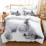 Parure de Lit Chat Imprimé Motif 200x200cm Mignon Chat Housse de Couette avec 2 Taies d'oreiller 3D Animal de Compagnie Imprimé Literie en Microfibre,pour Adultes Enfants Filles