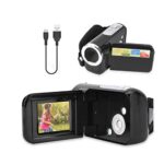 Plyisty Appareil Photo numérique Portable pour Enfants, caméscope vidéo DV 1080P USB2.0 2 Pouces 16X HD, pour Filles garçons âgés de 3 à 12 Ans, Cadeau d'anniversaire de Vacances, Noir/Rouge(Noir)