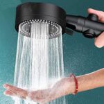 Pommeau de Douche à Haute Pression économie d'eau, Douchette Douche Salle de Bain Réglable à 6 Modes, Pommeau de Douche Anti Calcaire avec arret, Facile à Installer (Noir-A)