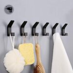 Poprkdre 6 Pièces Crochets auto-adhésifs, Crochet Double Porte Serviette Salle de Bain, support mural auto-adhésif pour cuisine, salle de bain, bureau, placard, aluminium, noir … …