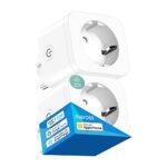 Prise Connectée (Type F), 16A Prise WiFi Compatible avec Apple HomeKit, Alexa et Google Home, Lot de 2 Prise Intelligente avec Mesure de Consommation Électrique, Commande Vocale et Contrôle à Distance