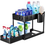 Puricon Lot de 1 Rangement sous Évier, Rangement sous Évier Cuisine à 2 Étages avec Tiroirs Amovibles, Meuble Étagère sous Évier, Organisateur sous Évier Multifonctionnelle -Noir