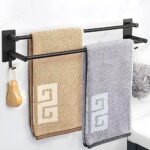 Purpledi Porte Serviette Salle de Bain, Porte Serviette Murale, Barres Porte-Serviettes Auto-Adhésif Support De Serviettes en Acier Inoxydable 40cm pour Salle De Bain Ou Cuisine, Noir
