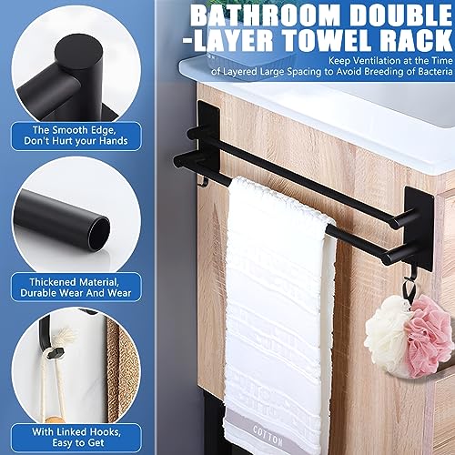 Purpledi Porte Serviette Salle de Bain, Porte Serviette Murale, Barres Porte-Serviettes Auto-Adhésif Support De Serviettes en Acier Inoxydable 40cm pour Salle De Bain Ou Cuisine, Noir – Image 3
