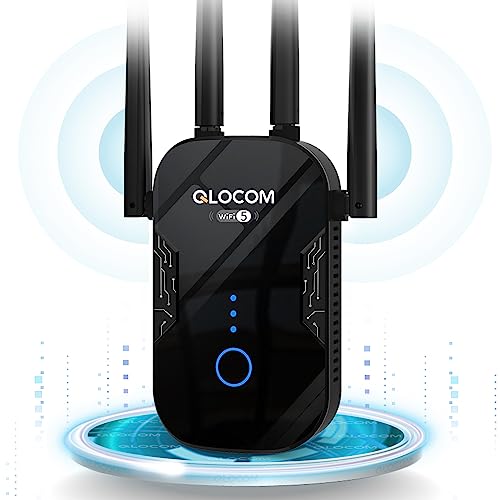 QLOCOM 2023 Nouveau Répéteur WiFi Puissant 1200Mbps, Amplificateur WiF Puissant Double Bande 5GHz & 2.4GHz WiFi Extender avec WPS, WiFi Booster Compatible avec Toutes Les Box