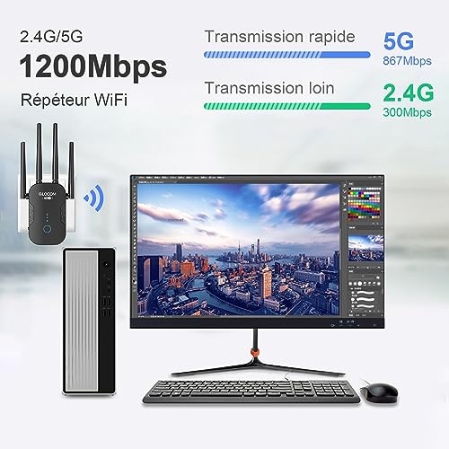 QLOCOM 2023 Nouveau Répéteur WiFi Puissant 1200Mbps, Amplificateur WiF Puissant Double Bande 5GHz & 2.4GHz WiFi Extender avec WPS, WiFi Booster Compatible avec Toutes Les Box – Image 2