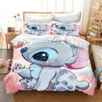 QROXY Lilo & Stitch Literie avec Housse De Couette Et Taies d'oreiller, Linge De Lit 100% Microfibre en Coton Imprimé Numérique 3D pour Adultes Et Enfants (12,Single 135×200CM)