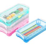 Qetlavee Rangement Crayon,Boîtes à Crayons en Plastique Empilables Boîte de Rangement pour Articles de Papeterie ou Fournitures de Bureau(Bleu,Vert,Rose,Transparent) 4 Pièces