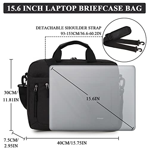 RAVUO Sacoche Ordinateur Portable 15.6 Pouces Imperméable Sac Ordinateur Hommes Femmes Sac à Bandoulière Sac à Main PC Tablette Ordinateur Mallette Cartable pour Collège Travail Affaires Voyage Noir – Image 2