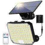 RISEMART Lampes solaires pour l'extérieur, détecteur de mouvement solaire 118 LED avec télécommande, lumière solaire de jardin étanche IP65, 2 Méthodes d'Installation avec Câble Détachable de 5M