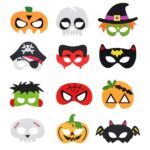 RYAN12 Pièces Masque de Feutre d'halloween Masque Spiderman Enfant Citrouille Squelette Chat Noir avec Corde Élastique pour Halloween Noël Fêtes d'enfants Anniversaires Mascarade