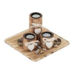 Relaxdays Porte-Bougies, 3 bougeoirs déco cœur, Plateau et Pierres, décoration Table Salon et Salle à Manger, Nature