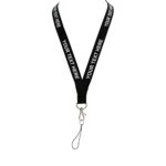 Rolseley Cordon porte-badge avec texte imprimé (blanc/argent) et ouverture de sécurité - Noir (personnalisable)