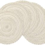 SHACOS Lot de 6 Set de Table en Coton Rond Tressé Set de Table Lavable Résistantes à la Chaleur Napperons de Noël Napperon Décoration pour Salle à Manger, Cuisine, Mariage, Fête - Ivoire,38x38cm