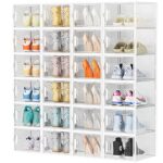 SIMPDIY Boîtes à chaussures,24 pcs boîtes de rangement pour chaussures en plastique transparent empilables,conteneurs pour organisateur de chaussures avec couvercles pour femmes/hommes
