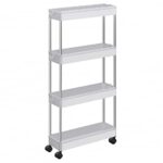 SONGMICS Desserte à roulettes, Chariot de Rangement, Étagère Roulante, 4 Niveaux, Gain de Place, pour Salle de Bain, Cuisine, Bureau, 40 x 13,5 x 86 cm, Blanc KSC08WT