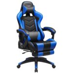 SONGMICS Fauteuil Gamer, Chaise Gaming, Siège de Bureau Ergonomique, Repose-Pieds télescopique, Dossier réglable de 90° à 135°, accoudoirs synchronisés, Charge 150 kg, Noir et Bleu RCG026B01
