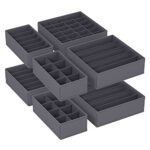 SONGMICS Lot de 8 Séparateurs de Tiroirs, Organiseur de Sous-vêtements Pliables, pour Soutiens-gorge, Culottes, Chaussettes et Cravates, Boîtes de Rangement en Tissu pour Armoires, Gris RUS08GY
