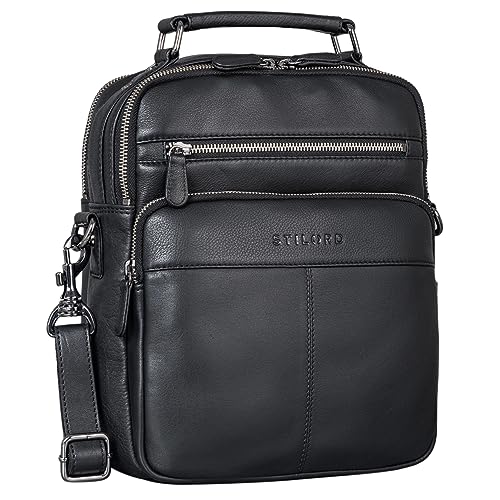 STILORD 'Joe' Pochette Homme Bandoulière Cuir Sacoche petit sac bandouliere hommes besace cuir vintage cartable sacoche travail, Couleur:noir – Image 2