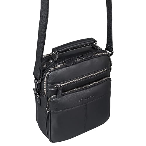 STILORD 'Joe' Pochette Homme Bandoulière Cuir Sacoche petit sac bandouliere hommes besace cuir vintage cartable sacoche travail, Couleur:noir – Image 4