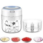 Sakiyrmai Hachoir Électrique Rechargeable, Mini Robot de Cuisine, Combiné avec 2 Tasses 250 ml et 100 ml, Facile à Nettoyer et à Remplacer, Mélangeur Électrique Durable Pour Légumes, Fruits