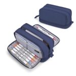 Sciphylia Trousse Scolaire Grande Capacité Trousse à Crayons 4 Compartiments Sac à Crayons Trousse de Maquillage de Bureau pour Organisateur de Papeterie pour Femmes Hommes Garçons, Bleu Foncé