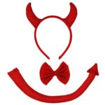 She's ShiningShe's Shining Ensemble de Costumes de Diable pour Halloween Serre-tête en Corne de Diable Bandeau de déguisement Cosplay démons Kit d'accessoires pour soirée masquée, Rouge