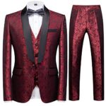 SliktaaHomme Costume 3 Pièces Formel Jacquard Classique Châle Revers Mariage Business avec Un Bouton Smokings Casual Veste & Gilet & Pantalon