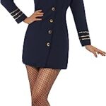 Smiffys Costume hôtesse de l'air, bleu marine, avec robe et coiffe Femme - Bleu Marine - Small (EU 36-38)