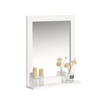 SoBuy FRG129-W Miroir Mural Meuble Salle de Bain avec 1 étage Plateau L40xP10xH49cm- Blanc
