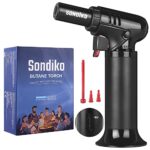Sondiko Chalumeau de Cuisine, S907 avec Jauge de Carburant, Briquet Chalumeau Rechargeable avec Verrouillage de Sécurité et Flamme Réglable, Pour le Soudage, I'art de La Résine, Butane Non Inclus