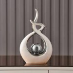 Statue en Céramique, Sculpture Moderne, Décoration D'art Abstrait, Décoration de Table pour Salon, Chambre à Coucher, Salle à Manger, Bureau (Blanc et Argent, Petit)