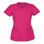 Susenstone Blouse Medicale Femme Blanche T Shirt Femme Couleur Unie Col en V Manches Courtes Poche Vêtements De Travail Et Uniformes Infirmiere Grande Taille Ete Professionnelle Tunique Medicale