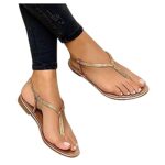 SusenstoneFemmes Sandales Plates Clip Toe Mesdames Sandales à Bretelles Perlées Strass Coupe Large Confortable Mode Été Sandales Plage & Piscine Chaussures Pas Cher été Confortable Orthopedique
