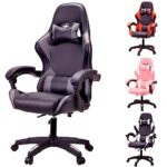 T-THREE.Chaise de Jeu Ergonomique en Cuir Chaise de Bureau Chaise d'ordinateur Chaise de Course Chaise en Cuir réglable en Hauteur, avec Appui-tête et Soutien Lombaire(Gris)