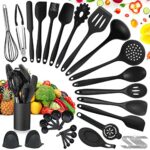 TAVADA Ustensiles de Cuisine,49pcs Ustensiles de Cuisine Silicone avec 20 Crochets en S,Batterie de Cuisine antiadhésive Anti-Rayures et résistante à la Chaleur - Noir