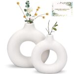 TAVADA Vase Decoratif en Ceramique,Lot de 2 Vase De Forme Ronde d'art Moderne,vases en céramique en Donut Blanc pour La Décoration Salon,Chambre à Coucher,Mariage,Table à Manger,Bureau