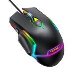 TECKNET Souris Gaming Filaire Souris PC Haute Performance 9 Modes Programmable 16000 DPI Ajustable, Capteur Gamer Souris avec RGB Compatible PC-Noire