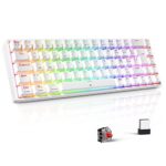TECURS Clavier Gamer Mécanique sans Fil RGB Rétroéclairé, 65% TKL Clavier Gaming Azerty avec Bluetooth/2.4G /Type-C, 68 Touches Anti-Ghosting Switchs Rouge pour PC/Windows/Mac/Xbox, Blanc
