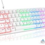 TECURS Clavier Gaming Mécanique PC TKL Gamer Clavier de Jeu Filaire AZERTY, 60% Clavier Gaming Rétroéclairé, Anti-Ghosting, Switchs Bleu pour Windows/Mac, Blanc