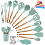 TOPSEAS Ustensiles de Cuisine,Silicone Ustensiles de Cuisine en Bois Ustensiles Cuisine Antiadhésive Set,Silicone de qualité Alimentaire,14 pièces ustensiles de Cuisine