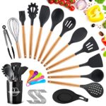 TOPSEAS Ustensiles de Cuisine,Silicone Ustensiles de Cuisine en Bois Ustensiles Cuisine Antiadhésive Set,Silicone de qualité Alimentaire,14 pièces ustensiles de Cuisine