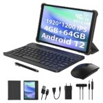 TOSCIDO Android 12 Tablette 10 Pouces WiFi 4G LTE: Tablette Tactile avec Carte SIM,1920*1200 FHD,4 Go+64 Go(TF 1TB)Octa-Core,8000mAh,BT 5.0,GPS,Tablette avec Cas+Clavier+Souris+Écouteurs Filaire-Noir