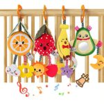 TUMAMA Hochets à Fruits Suspendus Jouets pour bébés Avocat,Banane, Orange et Fraise, Poussette pour Berceau, Hochet doux en Peluche 3 6 9 12 Mois Cadeaux d'anniversaire Garçons Filles