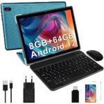 Tablette 10 Pouces Android 12 avec 5G WiFi, 4Go RAM(Extensible jusqu'à 8Go) 64Go ROM 1TB Extensible, Bluetooth 5, 8 cœurs 2.0 GHz, 6000mAh, 2 en 1 Tablette Tactile avec Clavier et Souris et Cas, Bleu