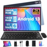 Tablette 11 Pouces Android 13 Écran 2K 16Go RAM+256Go ROM (1To TF), Tablette Android avec 4 Intervenants, 5G WiFi, Octa-Core 2.0 GHz, 8600mAh, 5MP+13MP+2MP, GPS, Tablette avec Clavier et Souris, Bleu