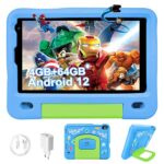 Tablette Enfants Android 12 GMS, Tablette Tactile 8 Pouces, 4Go RAM+64Go/128Go ROM, Contrôle Parental Kids Tablette Pas Cher, Jeux Éducatifs, Dual Caméra, Tablette WiFi pour Enfant avec Étui (Bleu)